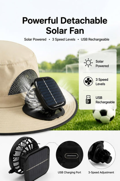 ⚡Hot Sales 49% OFF🔥Solar-Powered Outdoor Cooling Fan Hat – Wide Brim Sun Protection, Dual Fans, 3 Speeds, USB + Solar Charging, Unisex