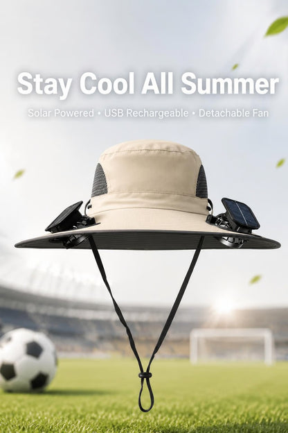 ⚡Hot Sales 49% OFF🔥Solar-Powered Outdoor Cooling Fan Hat – Wide Brim Sun Protection, Dual Fans, 3 Speeds, USB + Solar Charging, Unisex