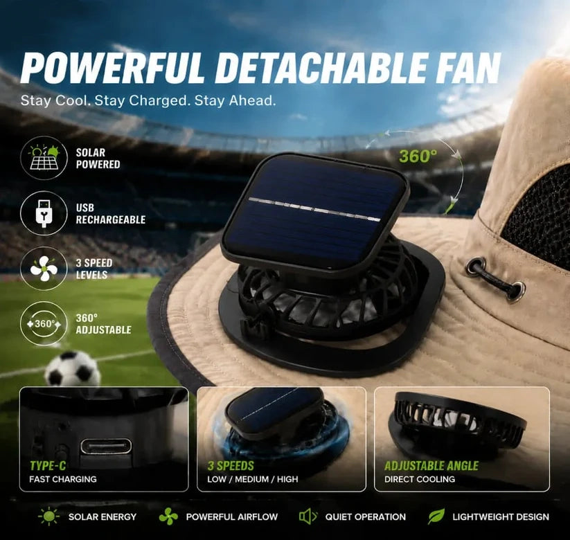 ⚡Hot Sales 49% OFF🔥Solar-Powered Outdoor Cooling Fan Hat – Wide Brim Sun Protection, Dual Fans, 3 Speeds, USB + Solar Charging, Unisex