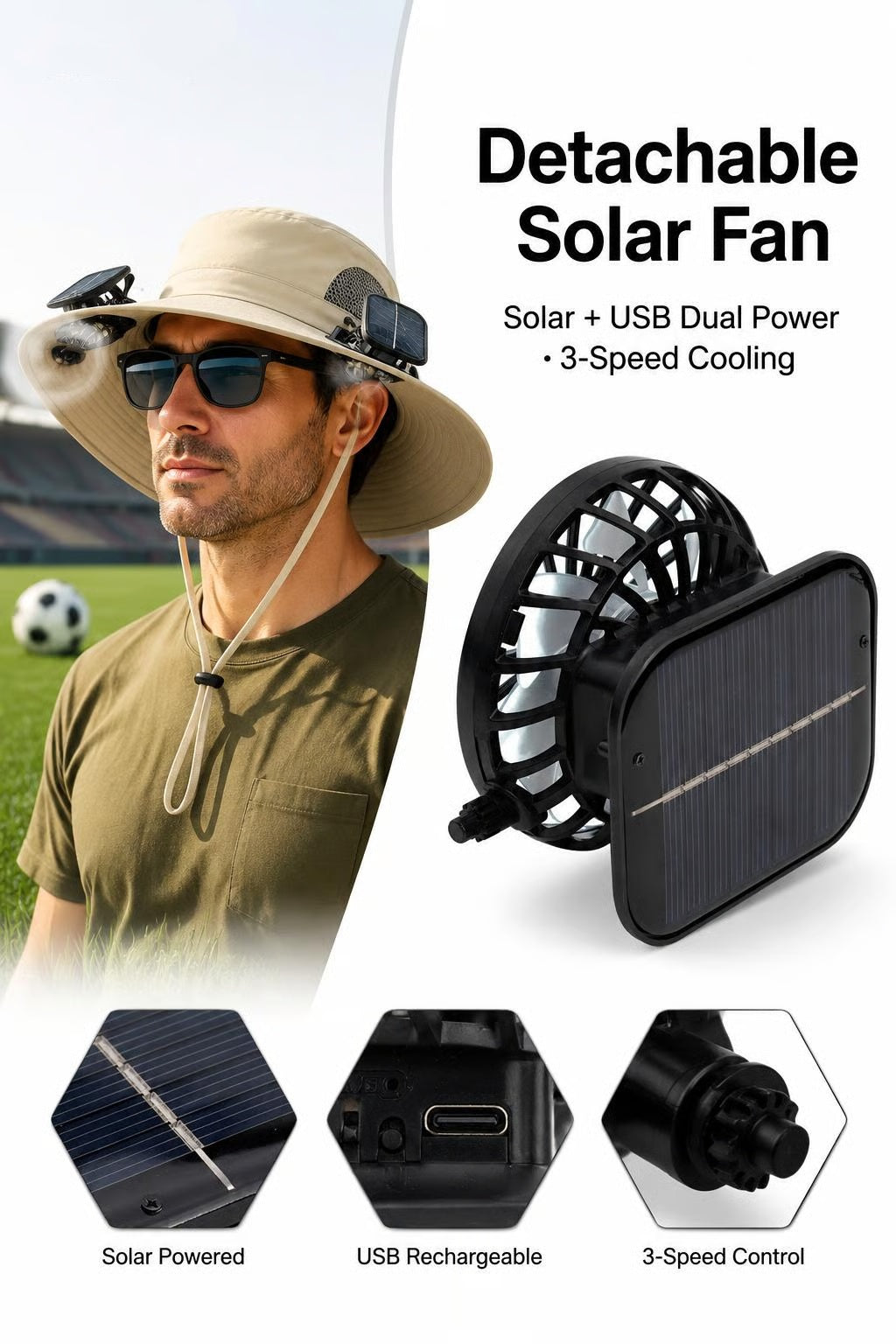 ⚡Hot Sales 49% OFF🔥Solar-Powered Outdoor Cooling Fan Hat – Wide Brim Sun Protection, Dual Fans, 3 Speeds, USB + Solar Charging, Unisex
