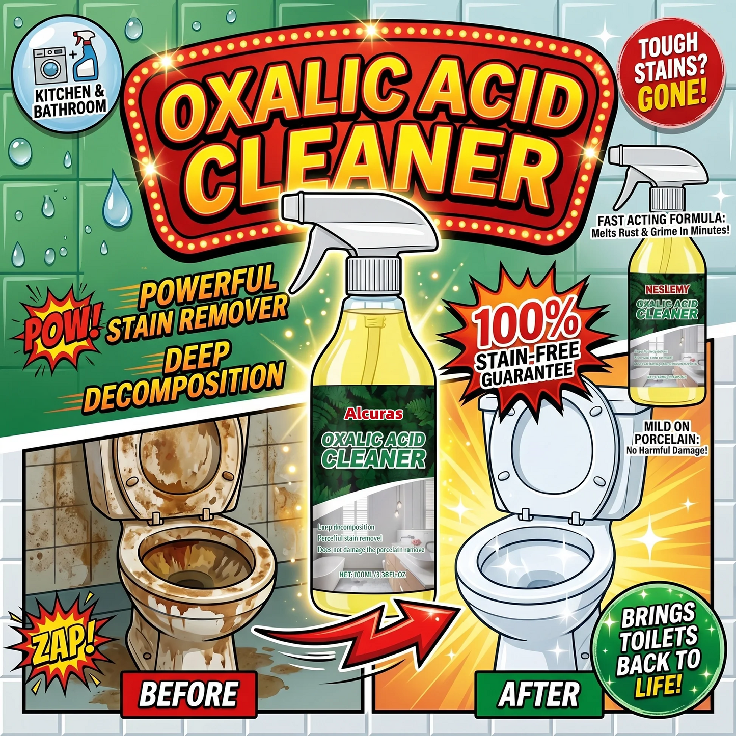 🎉Alcuras🔥Bathroom Cleaner for Tough Toilet & Sink Stains🛁